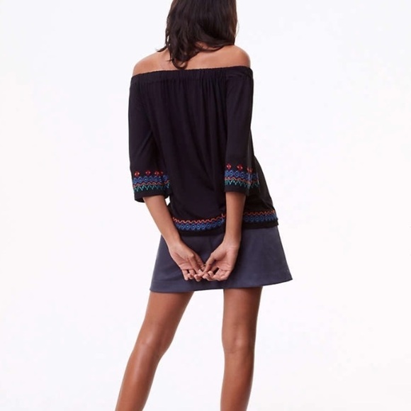 LOFT Border Embroidered Off the Shoulder top black - Picture 3 of 3